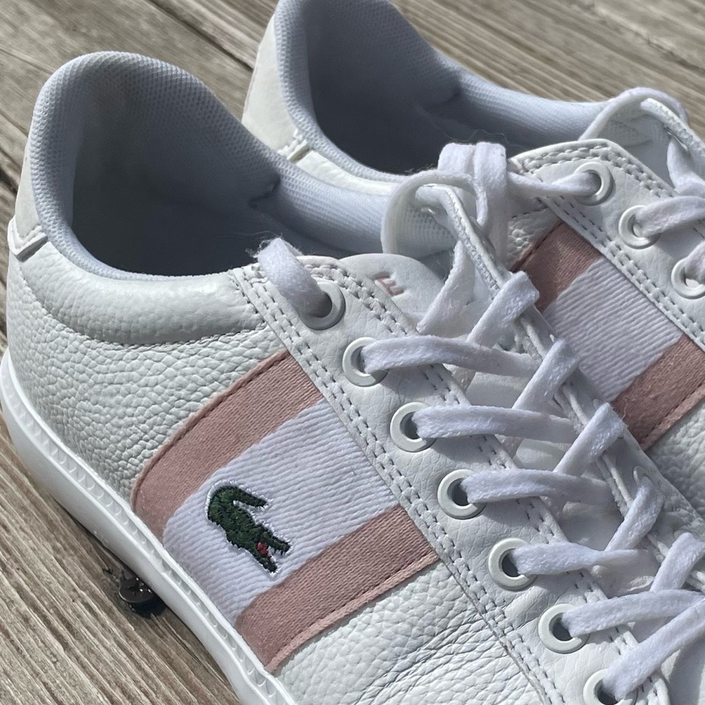 Women's LaCoste Powercourt Graphic Leather Sneakers Sz 6.5 - Picture 12 of 14